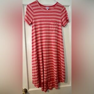 LuLaRoe Carly Ribbed Pink, Red and White Striped Dress.